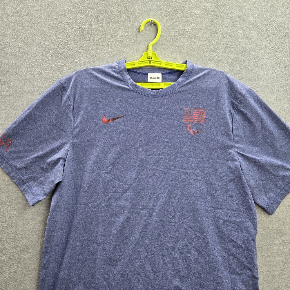 Nike Men Shirt LARGE TALL Blue Flag Dri-Fit Activewear Logo Short Sleeve READ